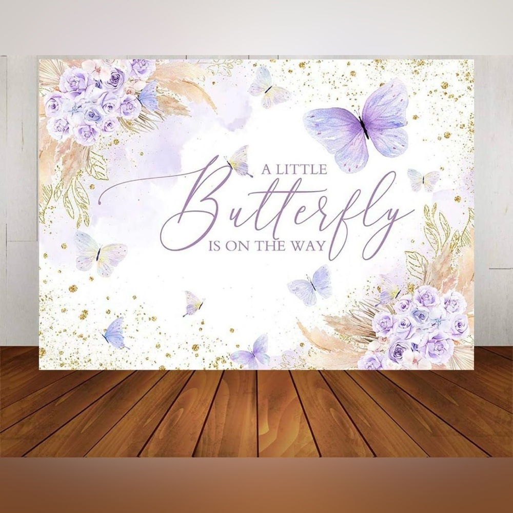 Butterfly Baby Shower Backdrop “A Little Butterfly is on The Way”